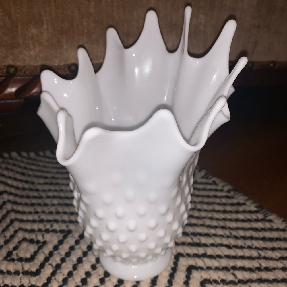 Fenton Hobnail Milk Glass Handkerchief Swung Vase